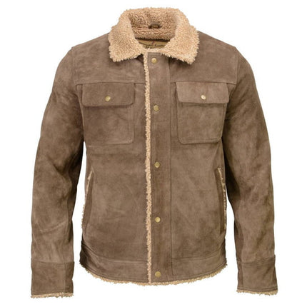 Men's Classic Taupe Suede Vintage Style Shearling Leather Jacket