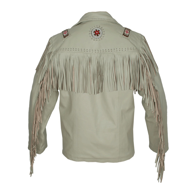 Men's Beige Leather Fringe Cowboy Jacket