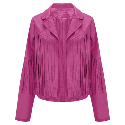 Women Pink Suede Leather Fringe Jacket
