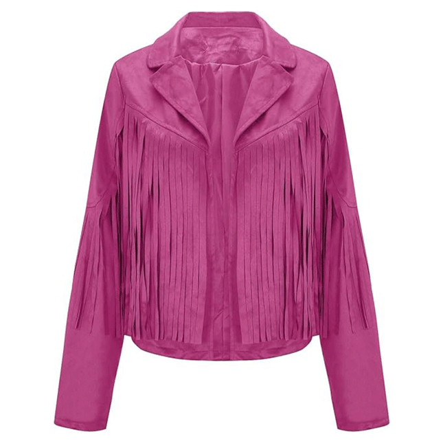 Women Pink Suede Leather Fringe Jacket