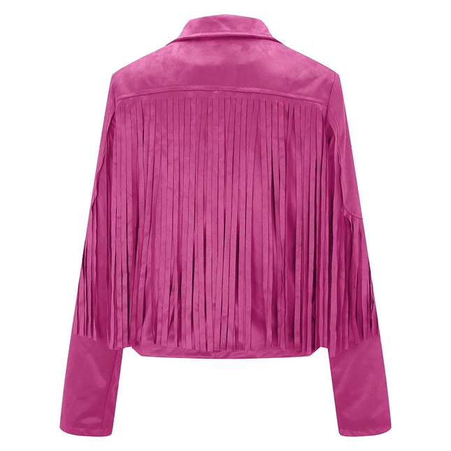 Women Pink Suede Leather Fringe Jacket