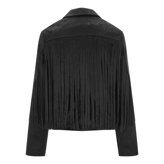 Womens Black Suede Cowgirl Fringe Leather Western Jacket