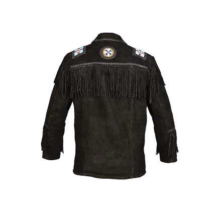 Men's Black Suede Leather Fringe Cowboy Jacket