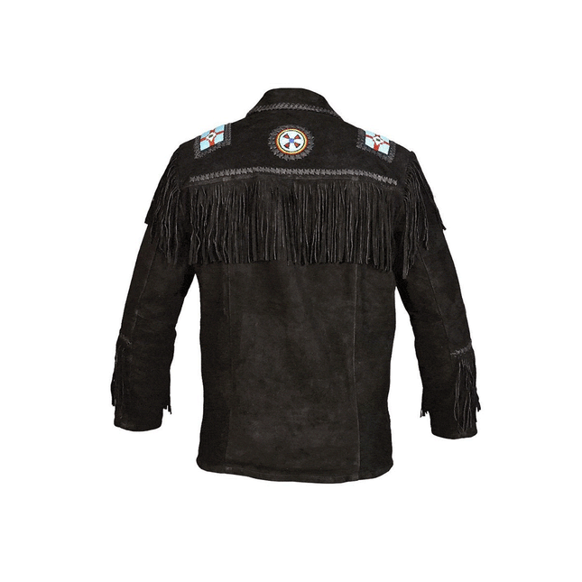 Men's Black Suede Leather Fringe Cowboy Jacket