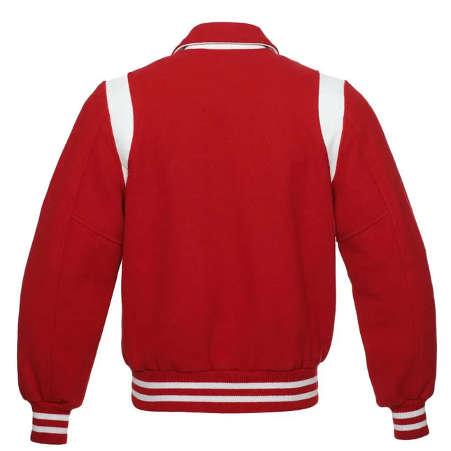 Red Wool Varsity Jacket w/ White Shoulder Inserts
