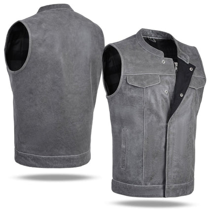 Men's SOA Anarchy Club Style Gray Distressed Leather Motorcycle Vest