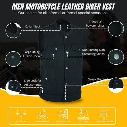 Men's Black Club Style Denim Biker Vest