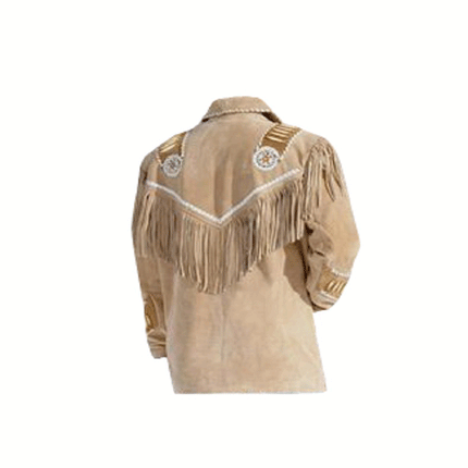 Men's Beige Suede Leather Cowboy Jacket with Bead Work