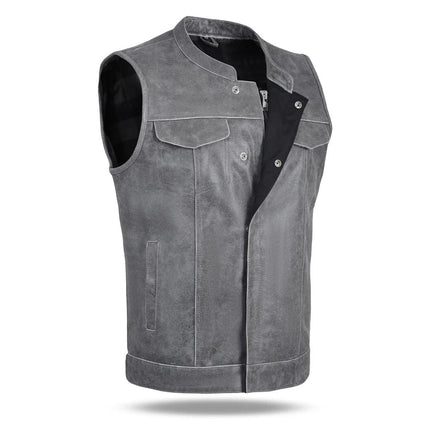 Men's SOA Anarchy Club Style Gray Distressed Leather Motorcycle Vest