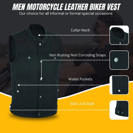 Men's Black Club Style Denim Biker Vest