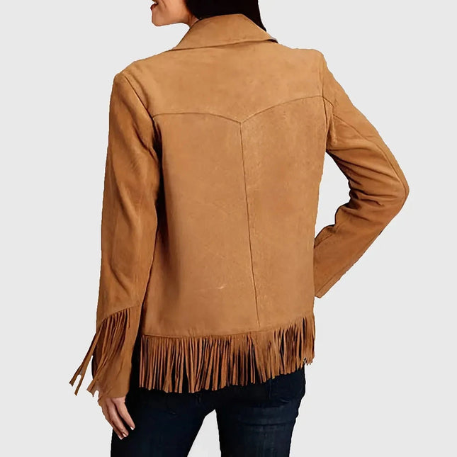 Women's Brown Leather Western Fringe Jacket