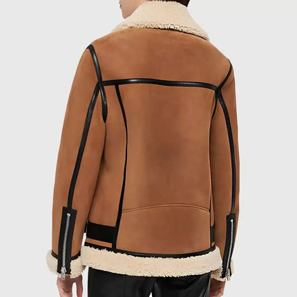 Women's Brown Suede Leather Asymmetrical Zipper Shearling Jacket