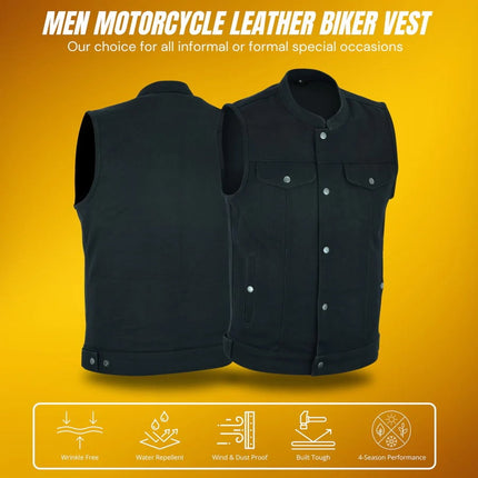 Men's Black Club Style Denim Biker Vest