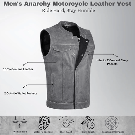Men's SOA Anarchy Club Style Gray Distressed Leather Motorcycle Vest