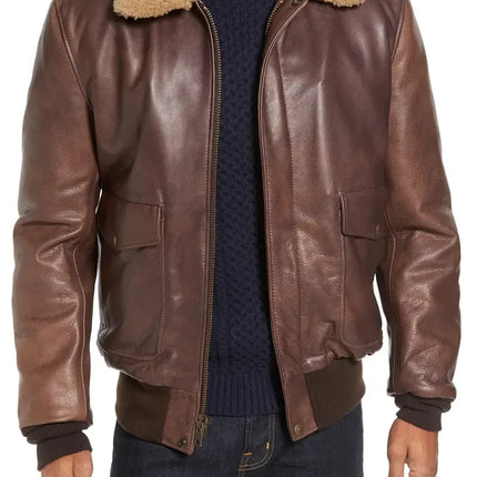 Brown A2 Leather Bomber Jacket with Shearling Collar