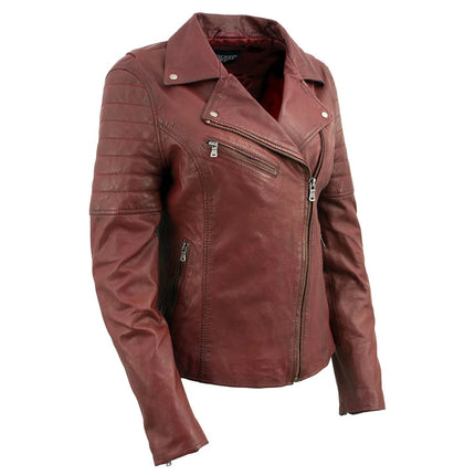 ML Women's Red Vintage Motorcycle Style Fashion Leather Jacket