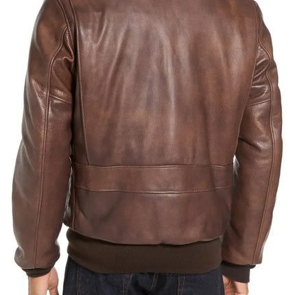 Brown A2 Leather Bomber Jacket with Shearling Collar