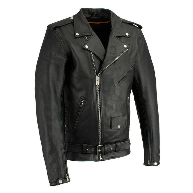 ML Men's Black Leather Side Lace Police Style Big Tall Motorcycle Jacket