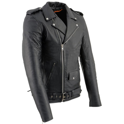 ML Men's Classic Brando Motorcycle Leather Big Tall Jacket w/ Side Lacing