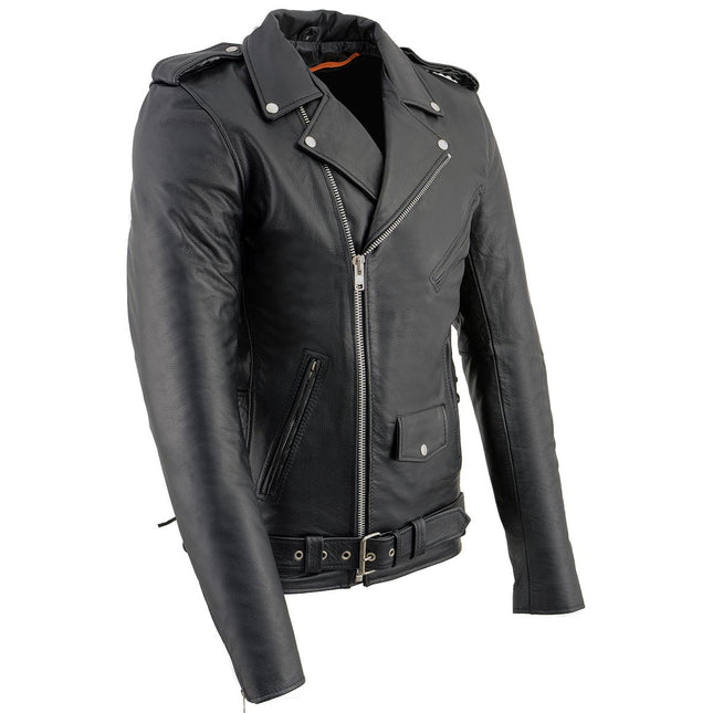 ML Men's Classic Brando Motorcycle Leather Big Tall Jacket w/ Side Lacing