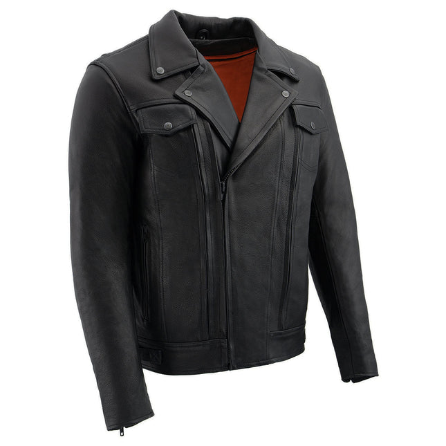 ML Men's Premium Leather Motorcycle Big Tall Jacket w/ Utility Pockets
