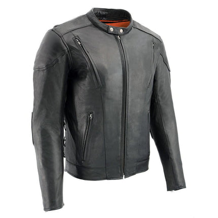 ML Men's Black Vented Big Tall Motorcycle Scooter Jacket w/ Side Lace