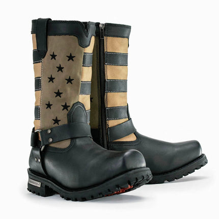 ML Men's Stars and Stripes Black w/ Tan Motorcycle Harness Boots