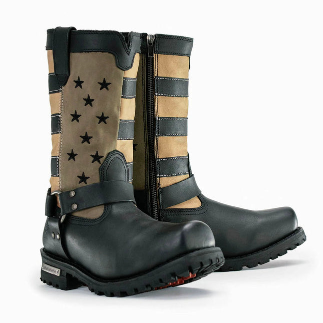ML Men's Stars and Stripes Black w/ Tan Motorcycle Harness Boots