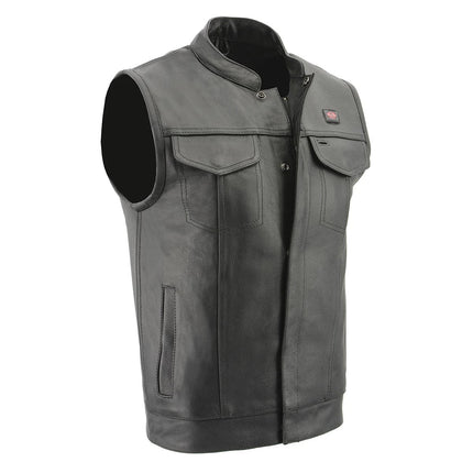 ML Men's All Season Black Premium Leather Biker Club Vest w/ Heated and Cool Tech