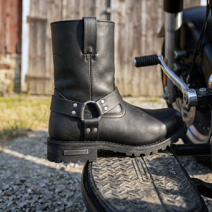 ML Men's Outback Harness Black Motorcycle Leather Boots