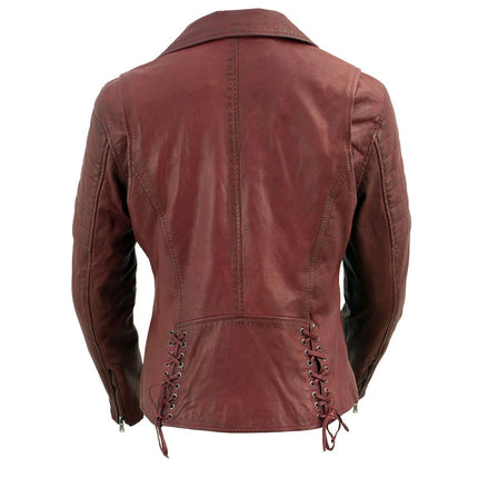 ML Women's Red Vintage Motorcycle Style Fashion Leather Jacket