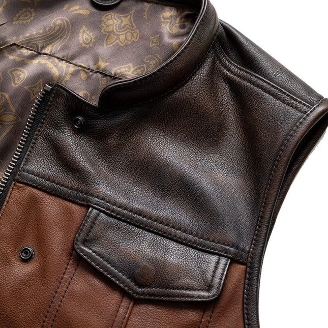 Men's Dual Tone Club Style SOA Brown Leather Motorcycle Vest
