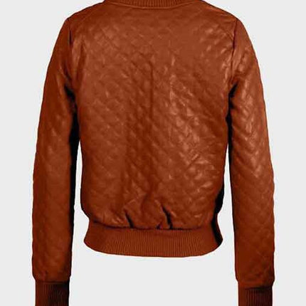 Women's Brown Leather Quilted Leather Bomber Jacket