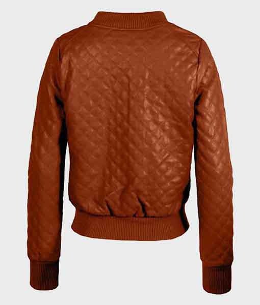 Women's Brown Leather Quilted Leather Bomber Jacket
