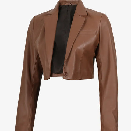 Women's Cropped Cognac Leather Blazer