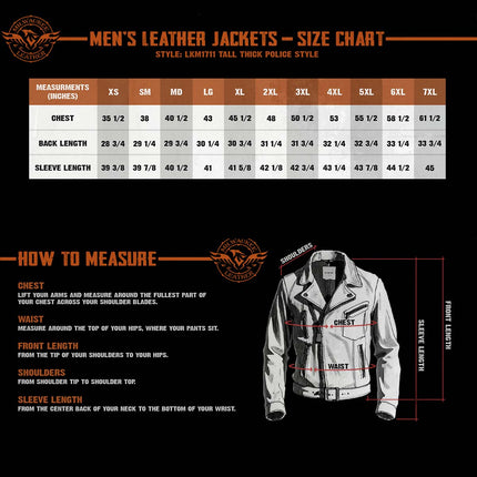 ML Men's Black Leather Side Lace Police Style Big Tall Motorcycle Jacket