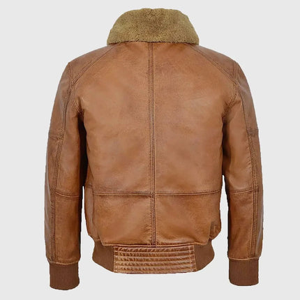 Men's Cognac Pilot Shearling Leather Bomber Jacket