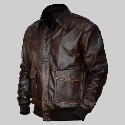 Men's Brown Leather Vintage A2 Pilot Bomber Jacket