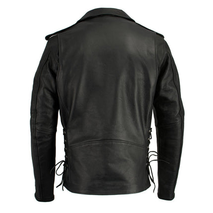 ML Men's Black Leather Side Lace Police Style Big Tall Motorcycle Jacket