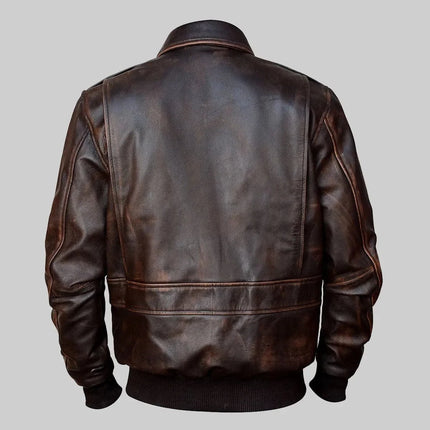 Men's Brown Leather Vintage A2 Pilot Bomber Jacket