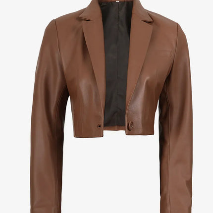 Women's Cropped Cognac Leather Blazer