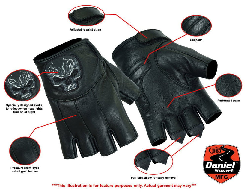 Reflective Skull Fingerless Glove