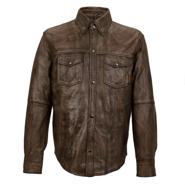 Hot Leathers Men's Distressed Brown Concealed Carry Leather Biker Shirt