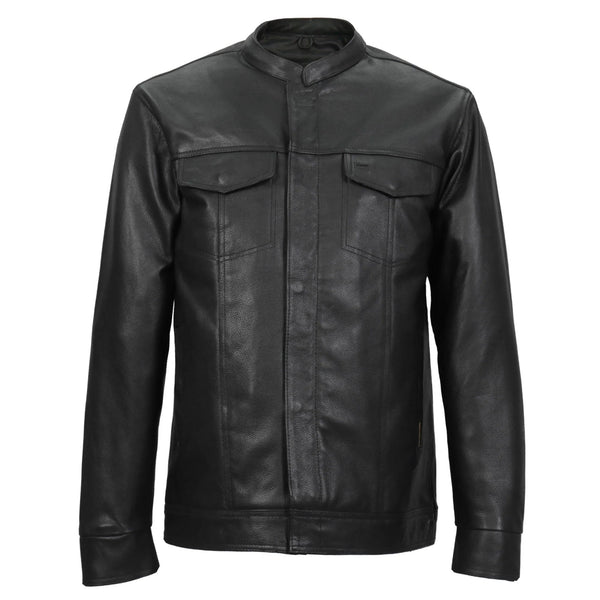 Hot Leather Men's Snap Front Concealed Carry Biker Leather Shirt
