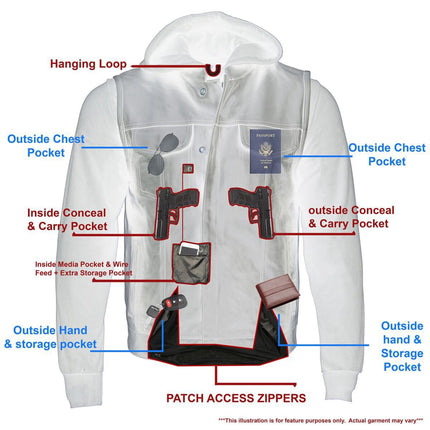 Milwaukee Leather LKM3714 Men's Black Club Style '2 in 1' Zipper Leather Vest with Removable Full Sleeve Hoodie