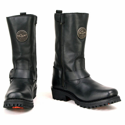 Women's 11-Inch Black Leather Motorcycle Harness Boots