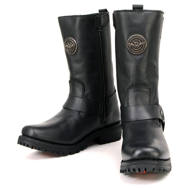 Women's 11-Inch Black Leather Motorcycle Harness Boots