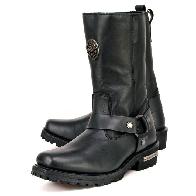 Women's 11-Inch Black Leather Motorcycle Harness Boots