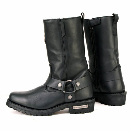Women's 11-Inch Black Leather Motorcycle Harness Boots