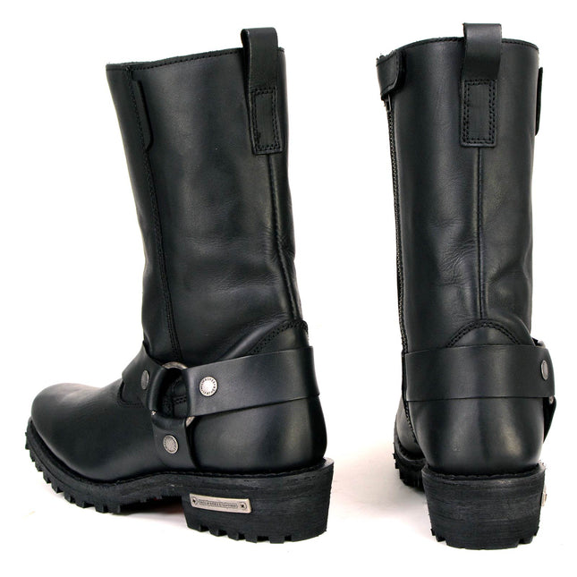 Women's 11-Inch Black Leather Motorcycle Harness Boots